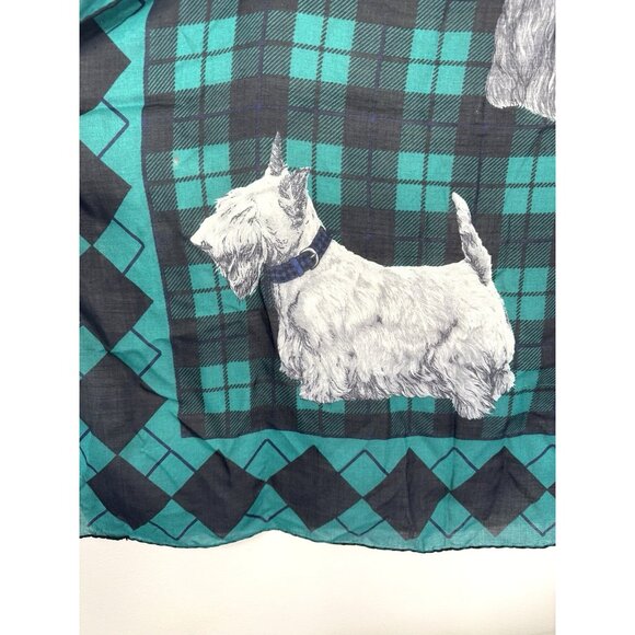 Jeffrey Banks Scottie Dog Scottish Terrier Argyle Tartan Light Scarf Black Green - Picture 2 of 16